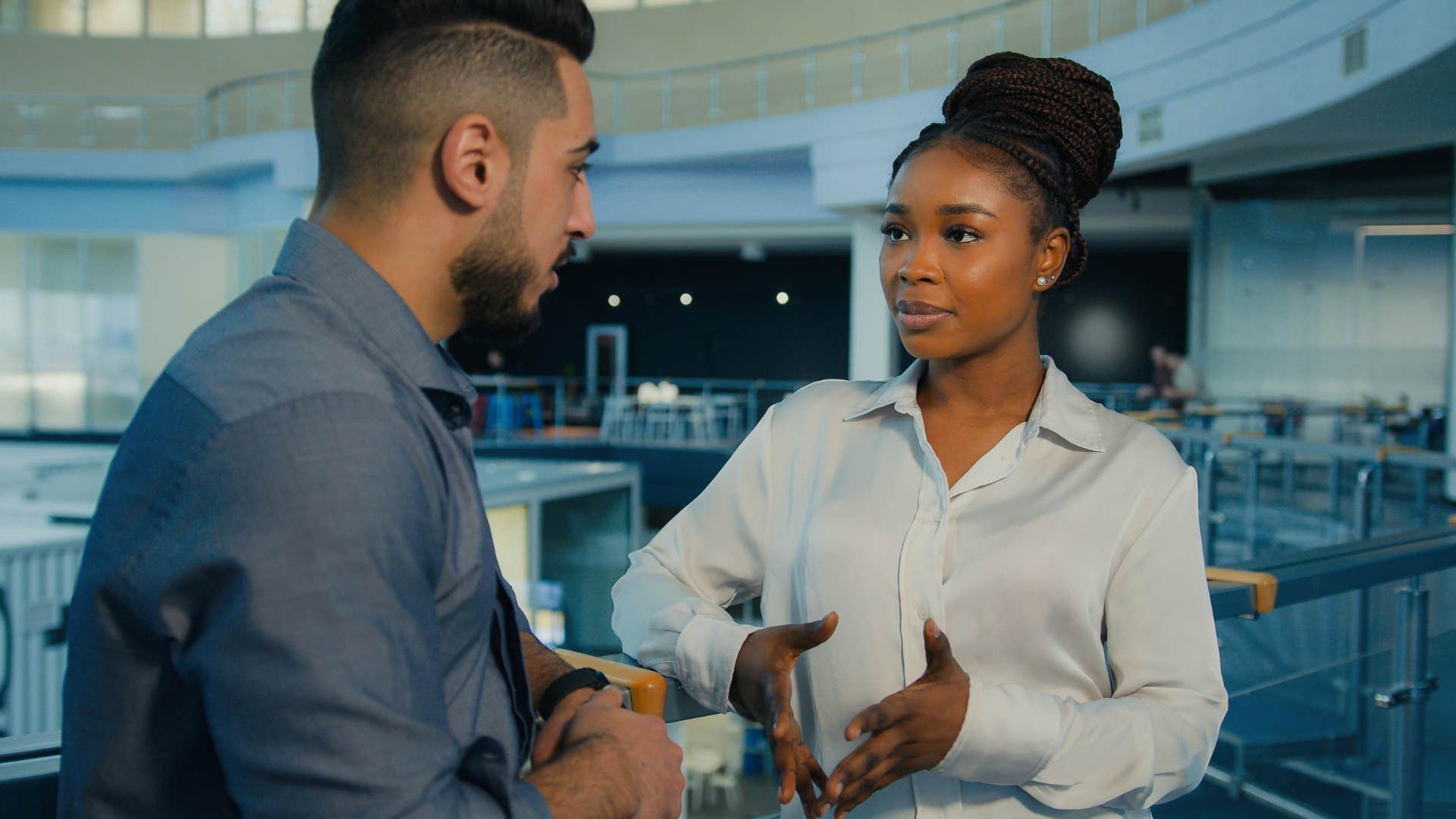 people who refuse to tolerate disrespect & manipulation say these things without thinking twice that's your opinion not a fact woman in white shirt telling man that's your opinion not a fact