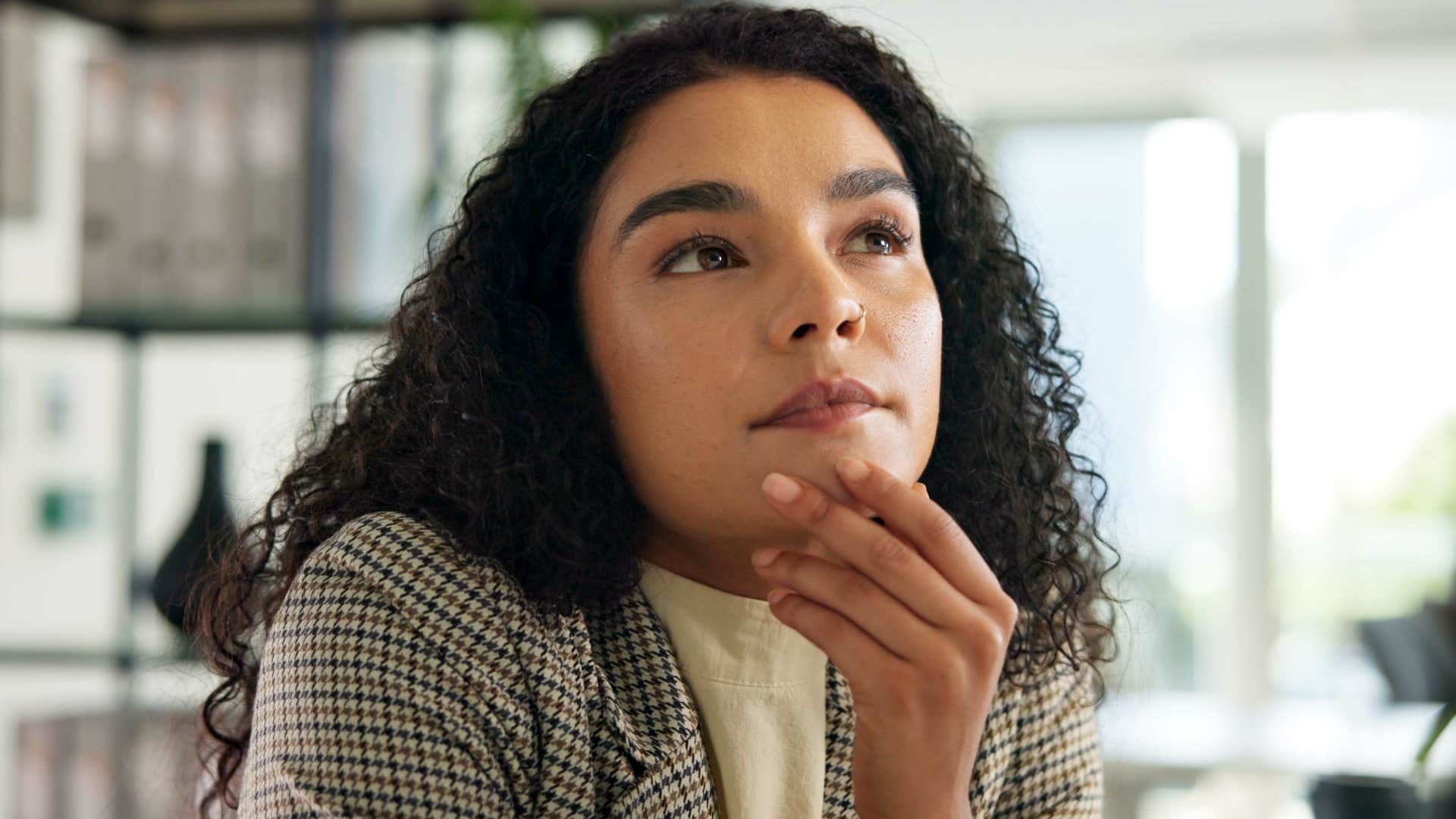 intuitive woman thinking at work