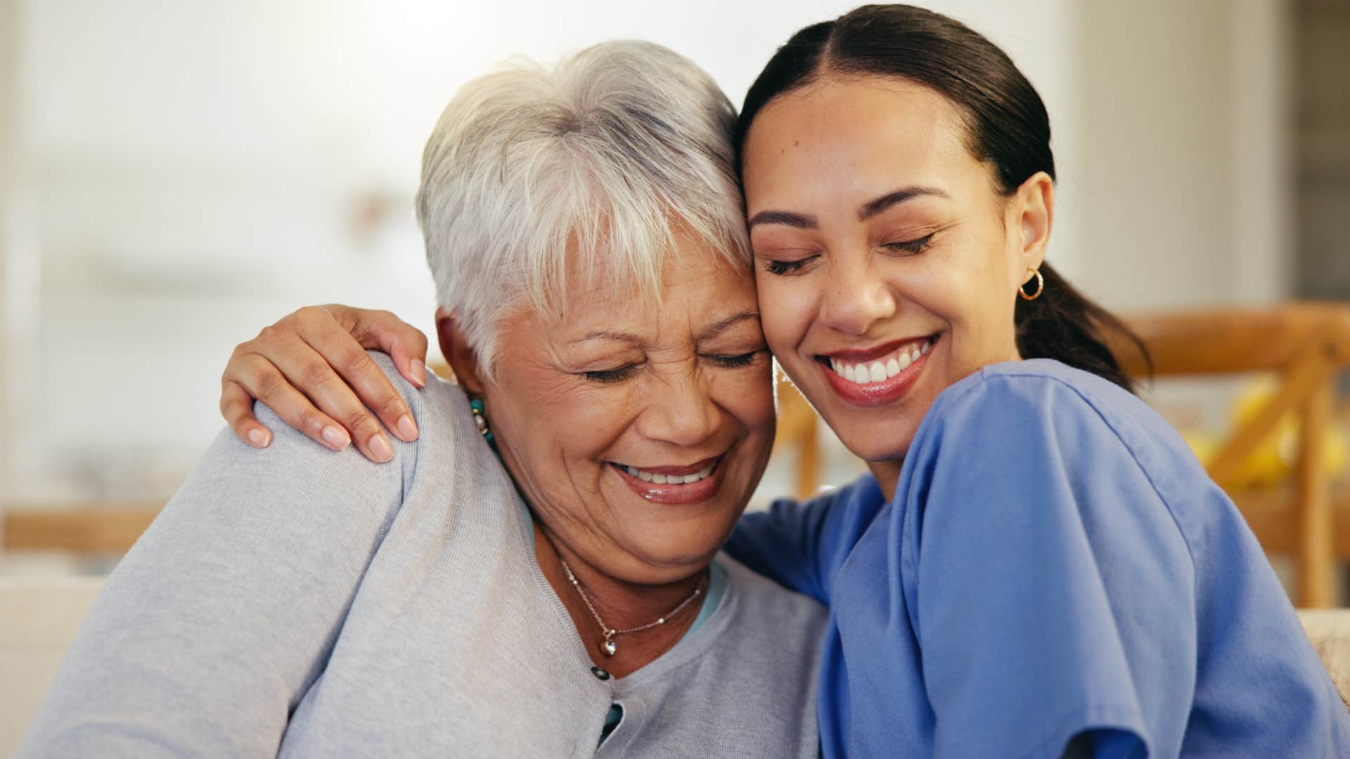 woman who puts her all into their relationships hugging her mom