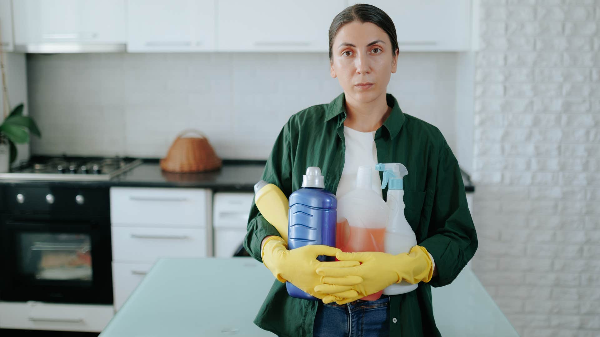 Woman who's organizing and cleaning more than normal.