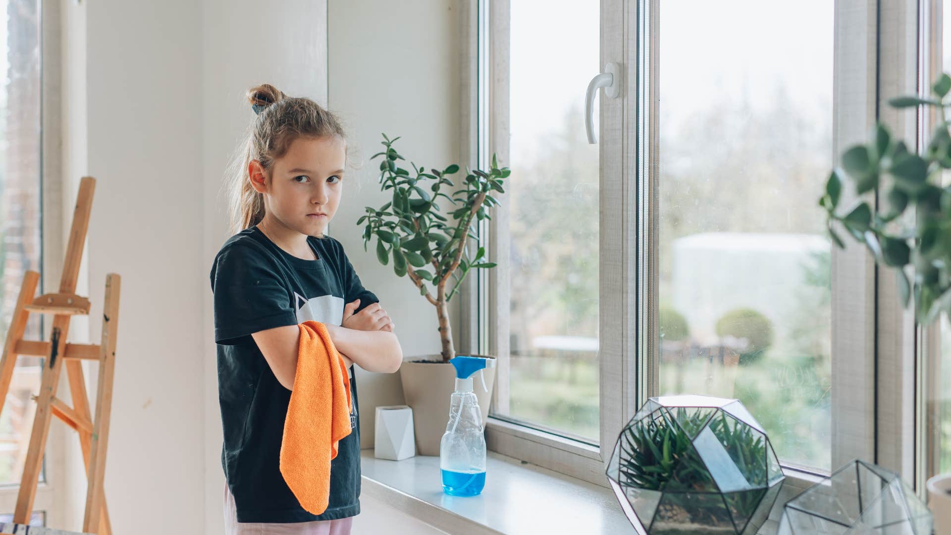 upset preteen girl refusing to do chores