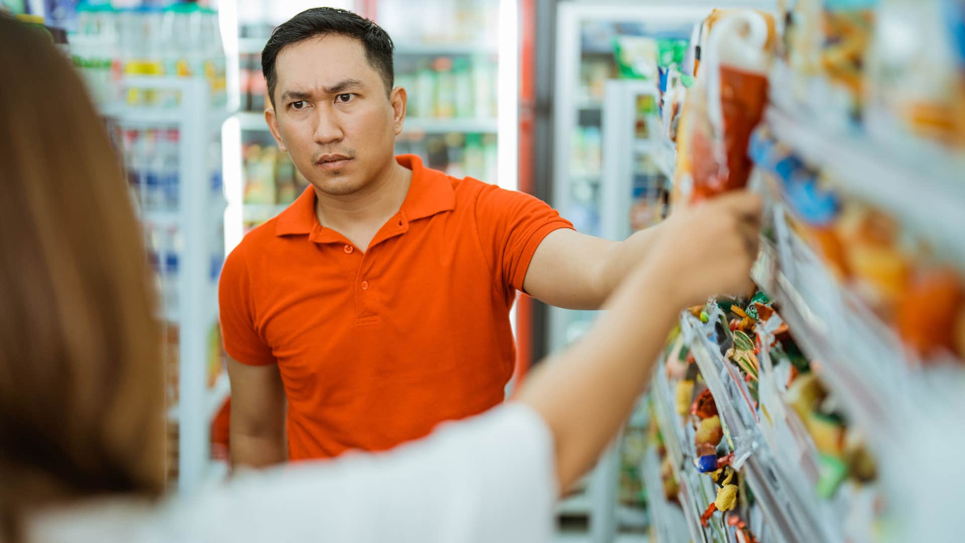 innately entitled man arguing at the grocery store