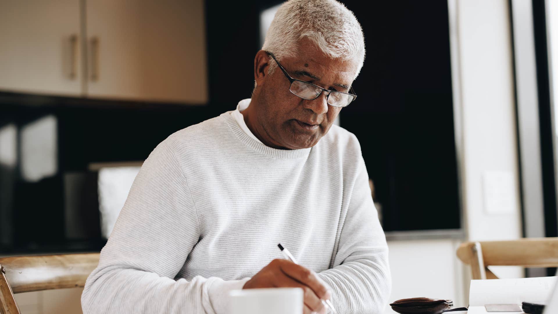 man enjoying silence at home