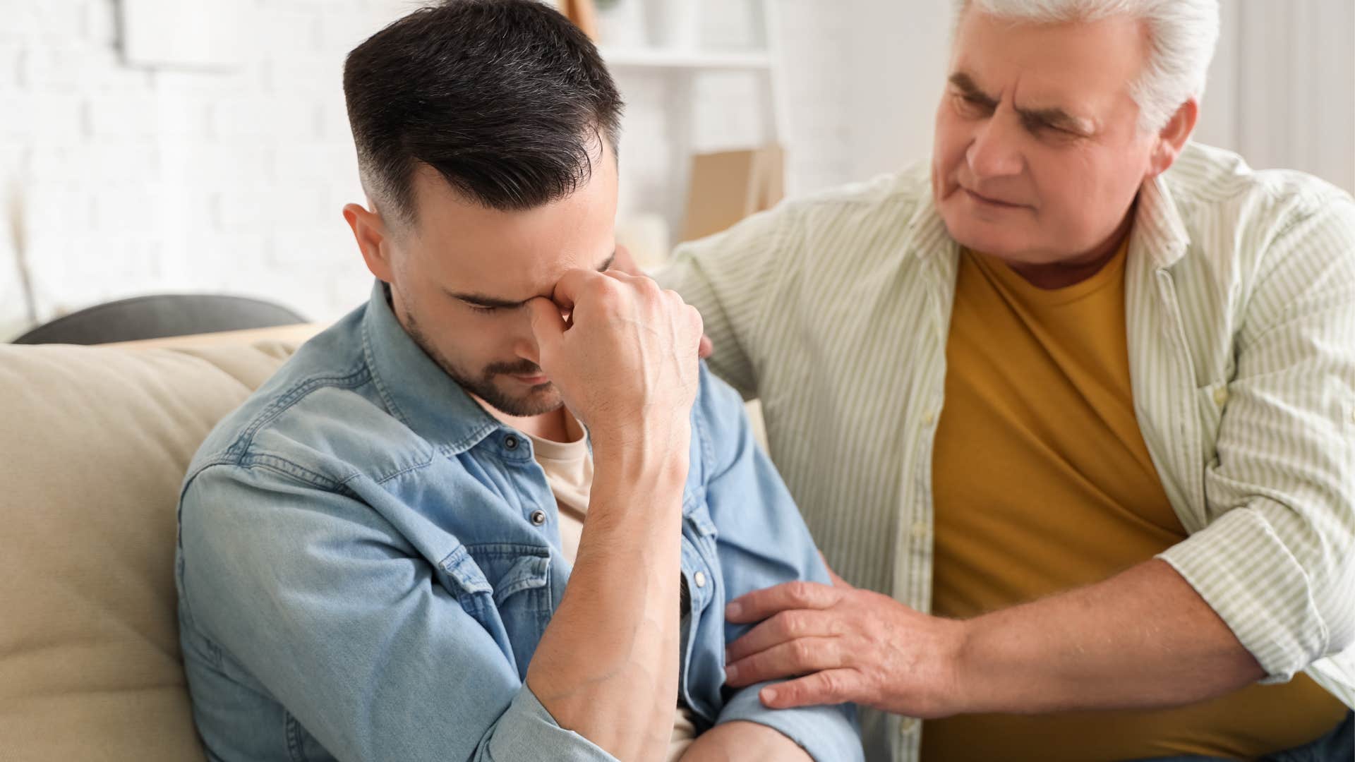 upset man convinced hes the problem being comforted