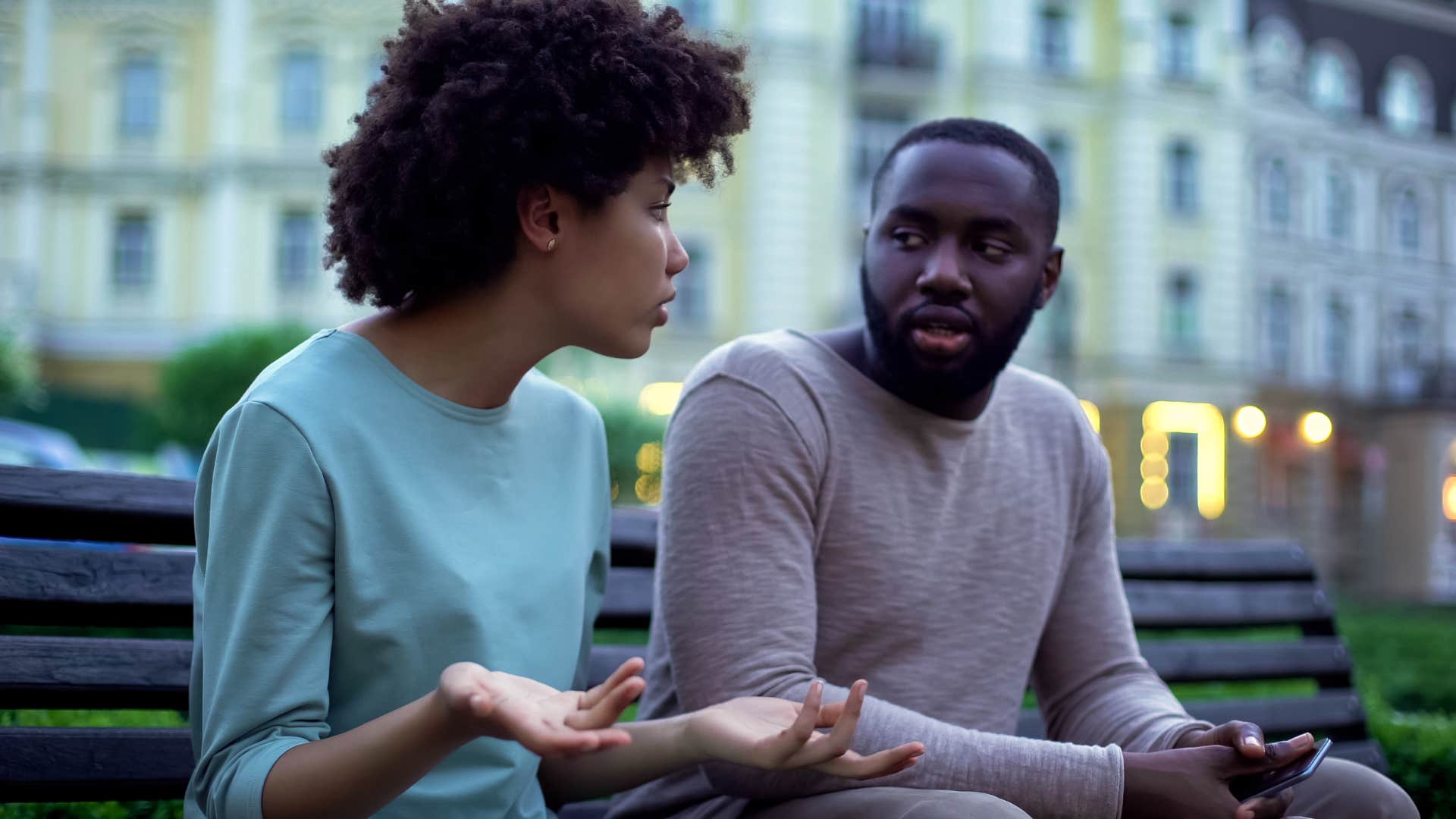 Entitled man arguing with his wife outside.