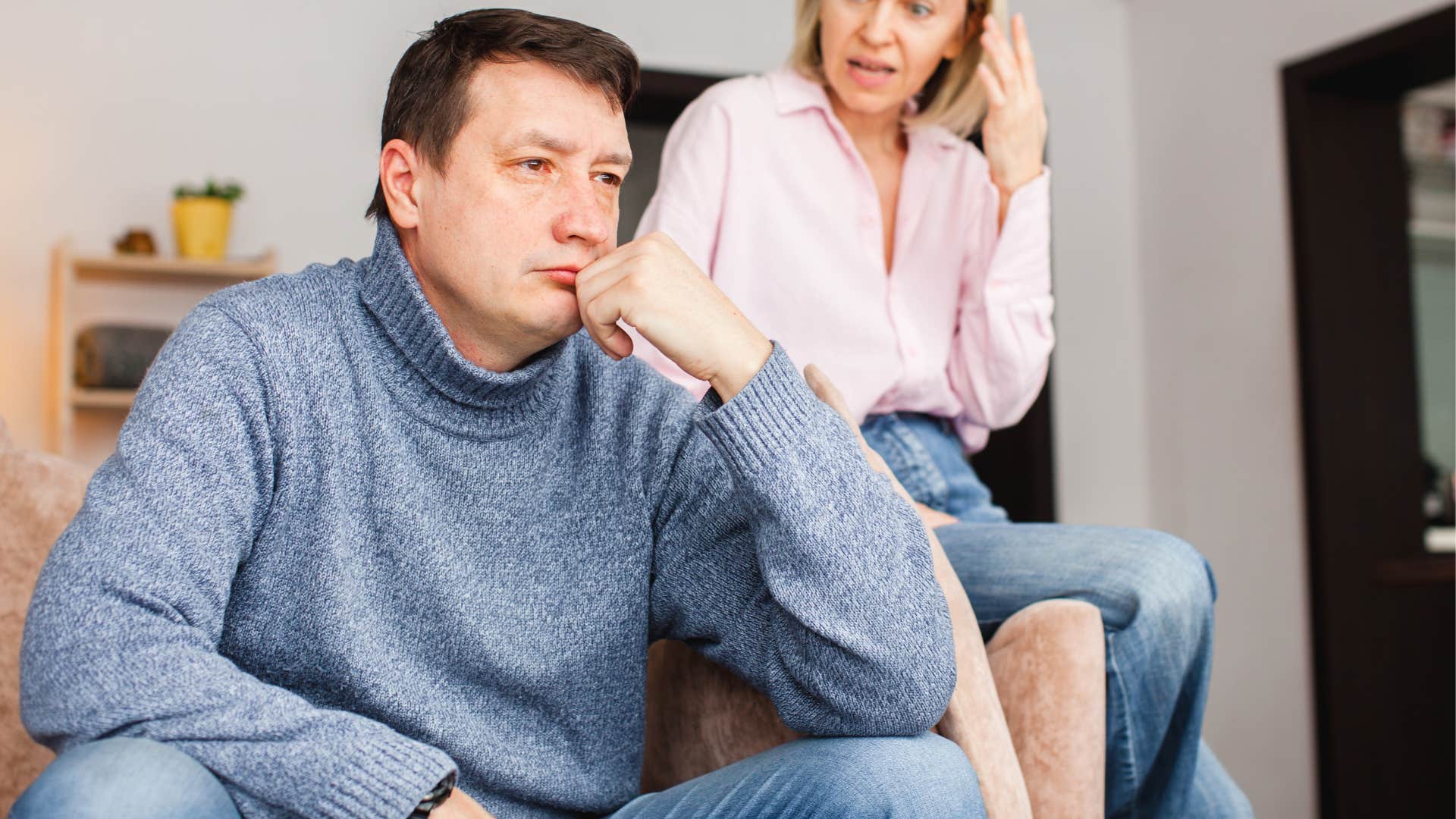 Woman saying her husband is "hard to love" at home.