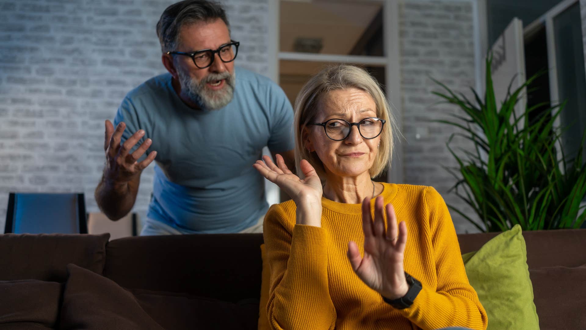 Toxic man arguing with his wife.
