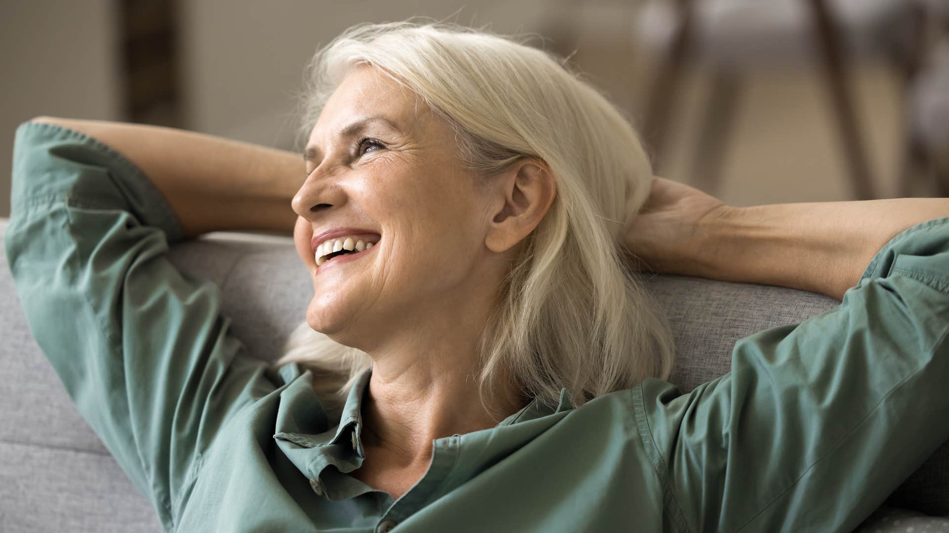 people who've finally found peace in life usually stop explaining these things their genuine feelings older peaceful woman relaxing happily at home