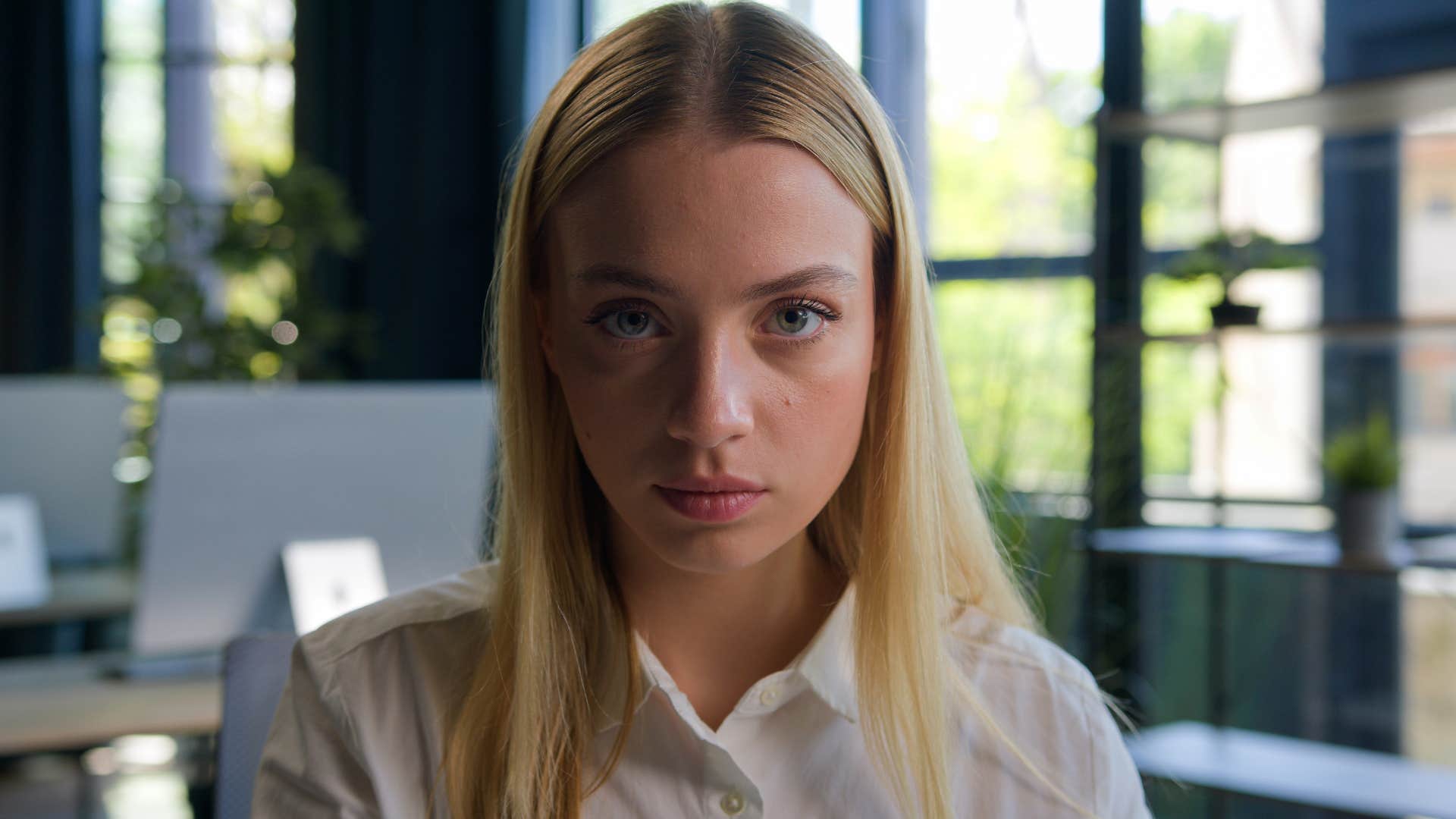 moody woman looking upset