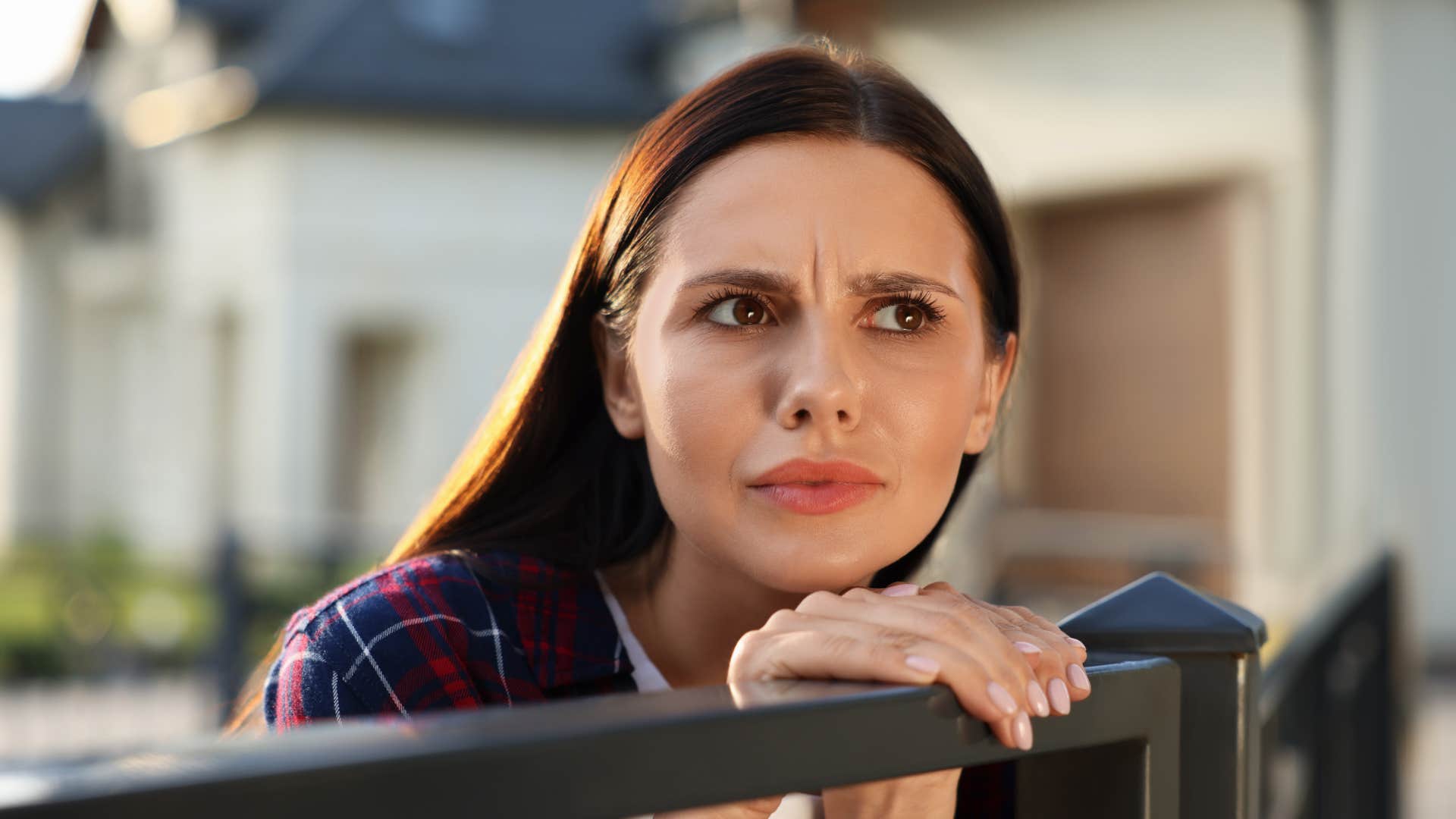 observant woman looking at her surroundings