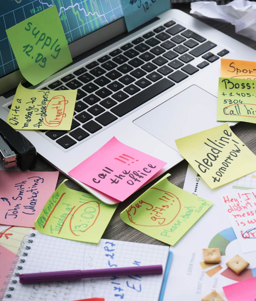 Interesting desk of distracted person