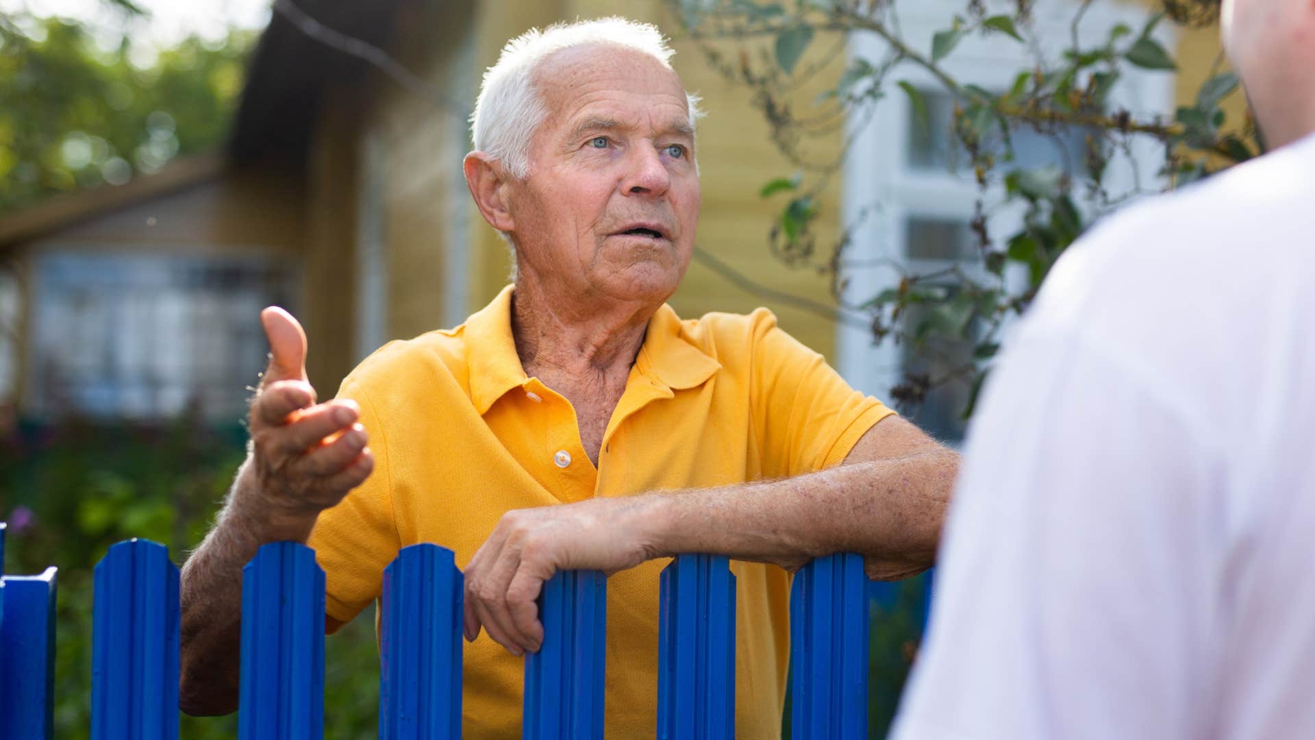 Man saying "you'll understand when you're older" to a neighbor.
