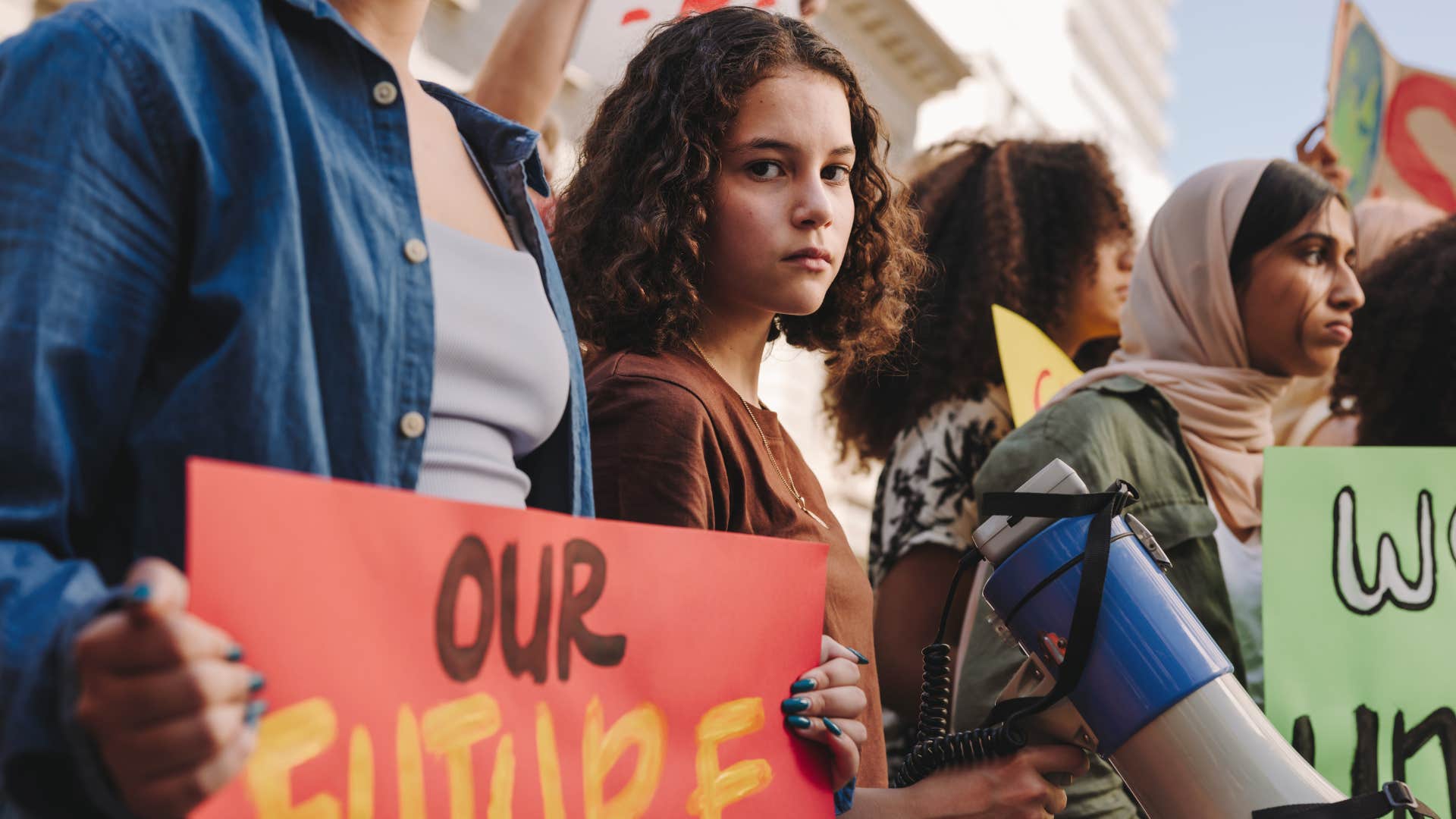 upset gen z woman protesting