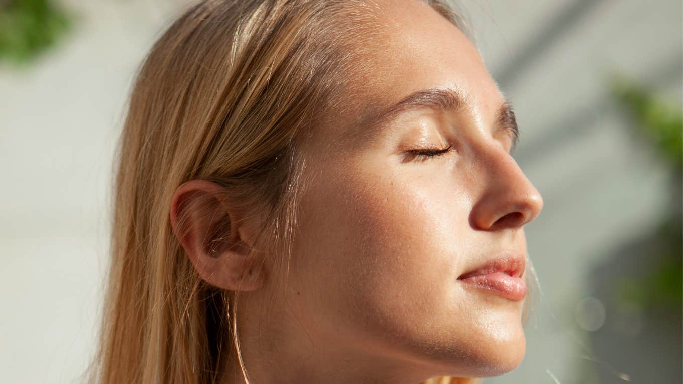 Woman maintains inner peace.