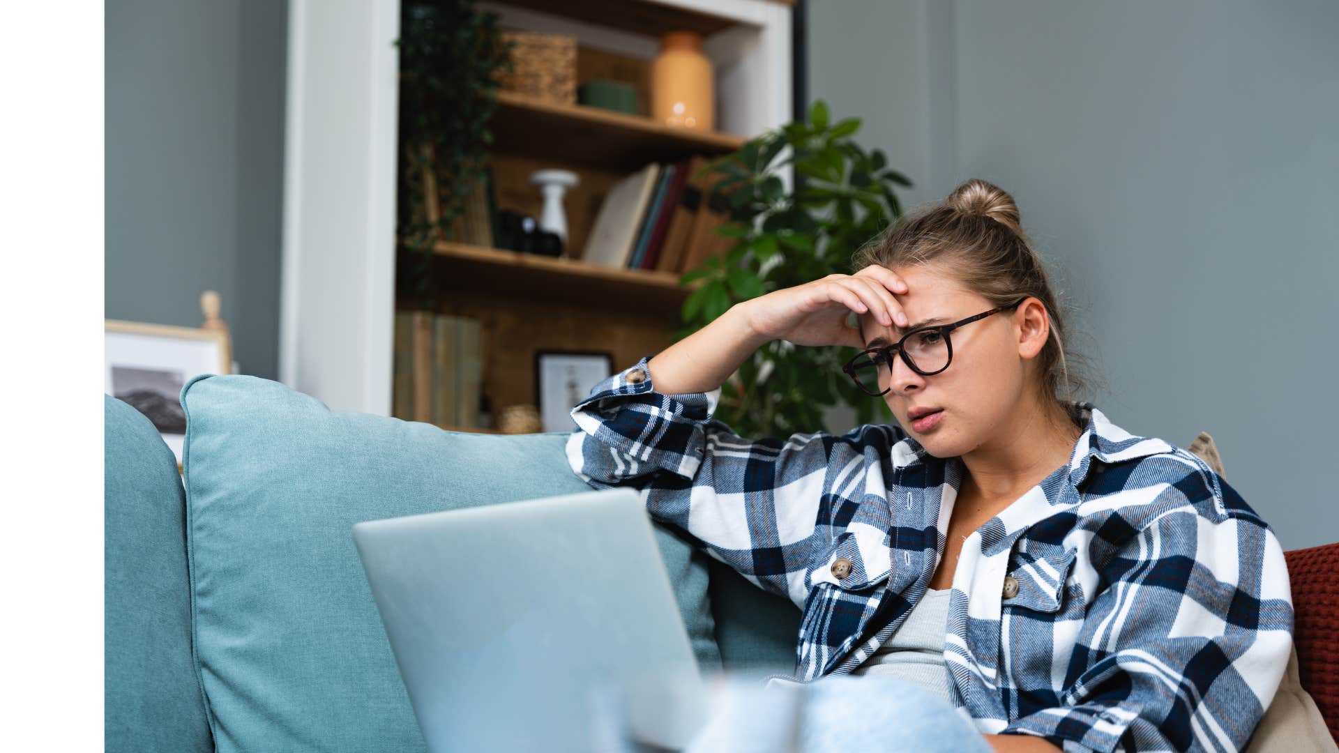 woman who needs to close the chapter on her ex as she cyberstalks him on facebook
