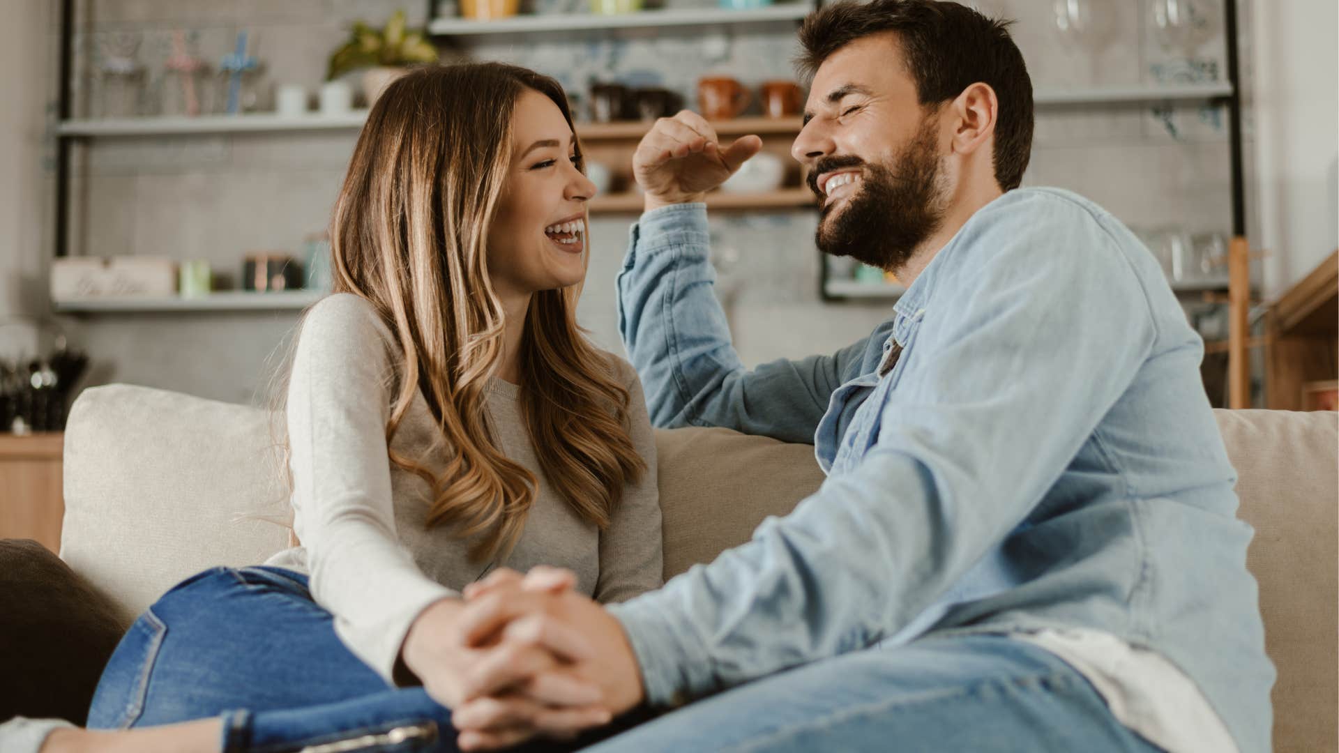 Woman who asks for advice often smiling with her husband.