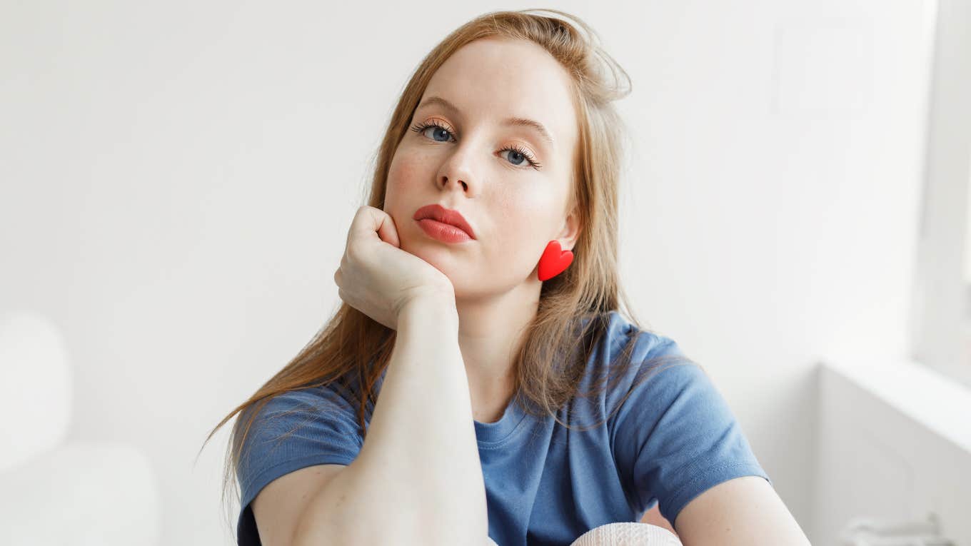 very private woman sitting at home