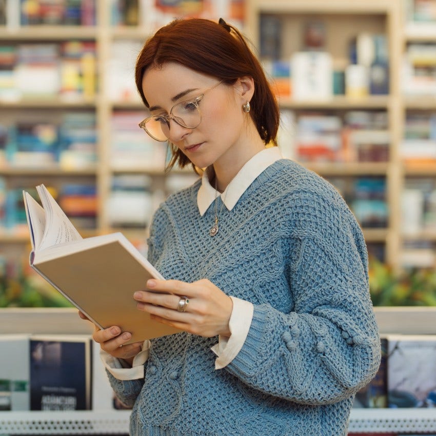 woman who is naturally authentic as she reads