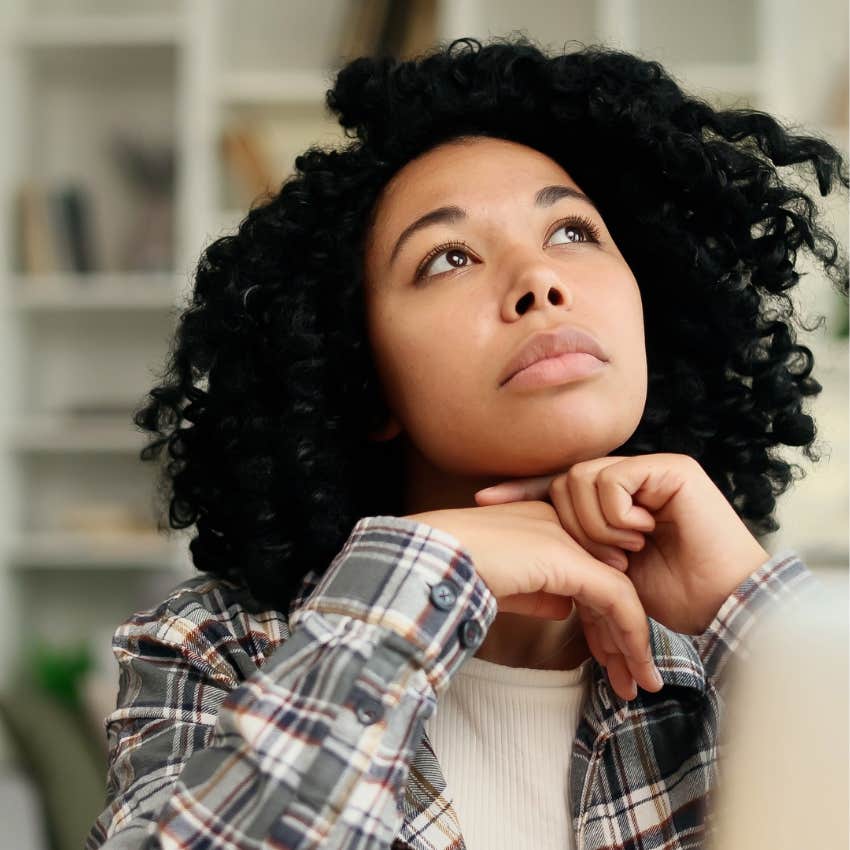 woman who is naturally confident as she considers worry is not trying to hurt her