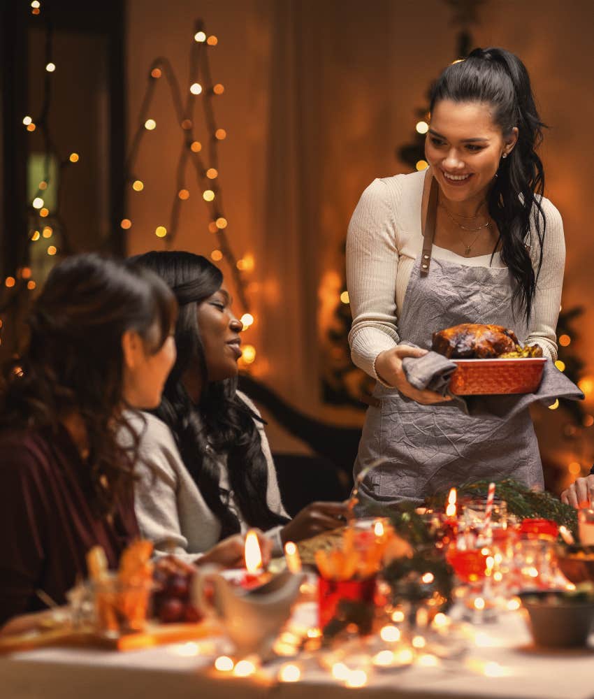 woman serving holiday meal