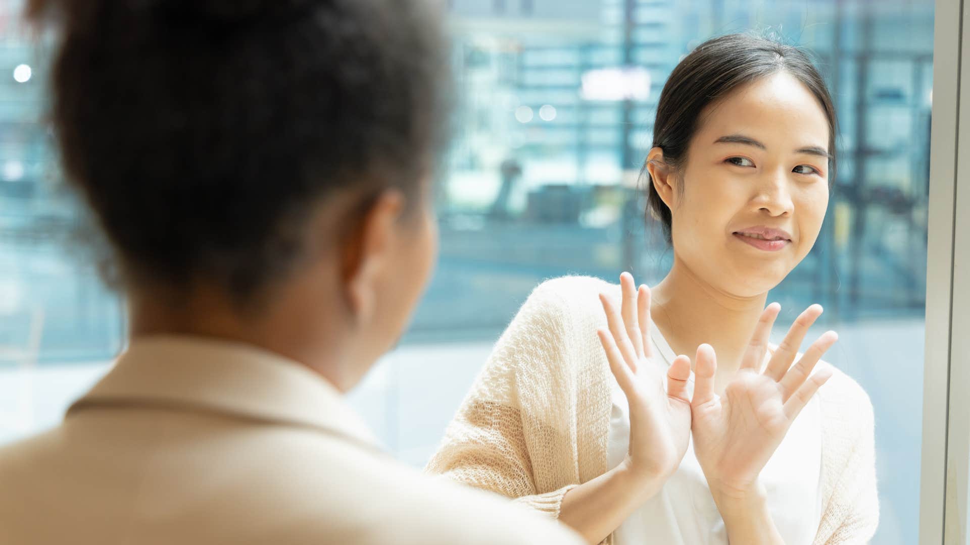 woman saying no to friend 