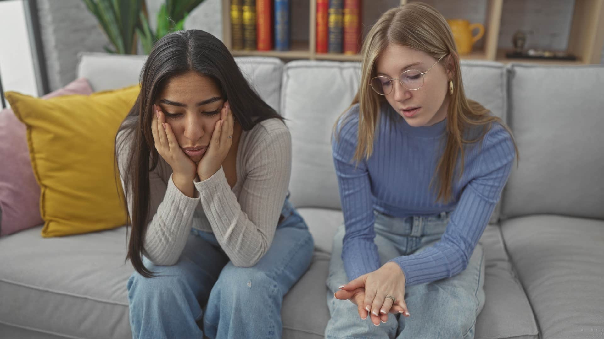 woman being evasive with her friend