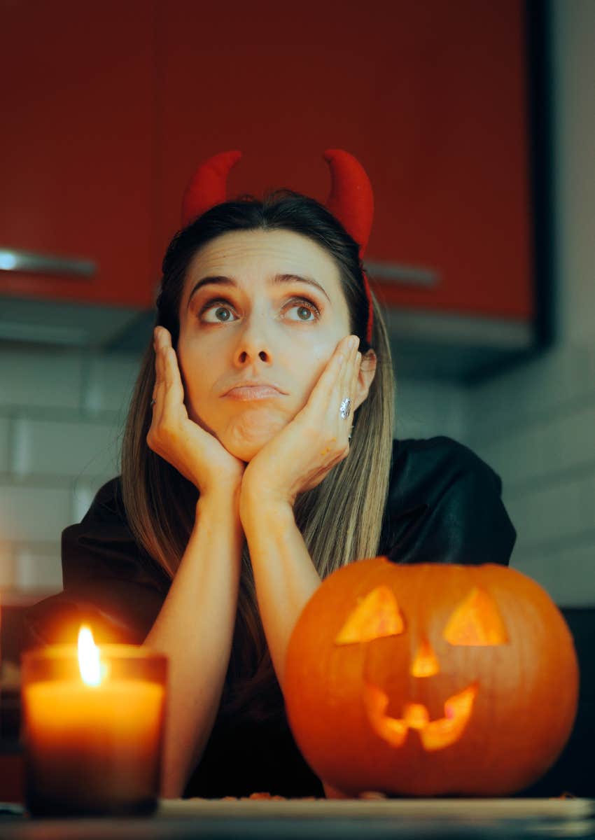 lonely woman on Halloween
