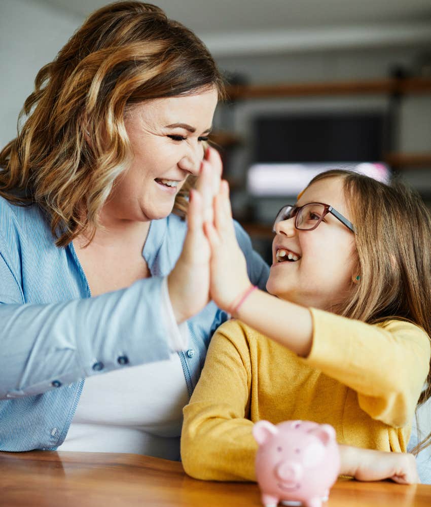 Mom teaching her daughter the value of a dollar