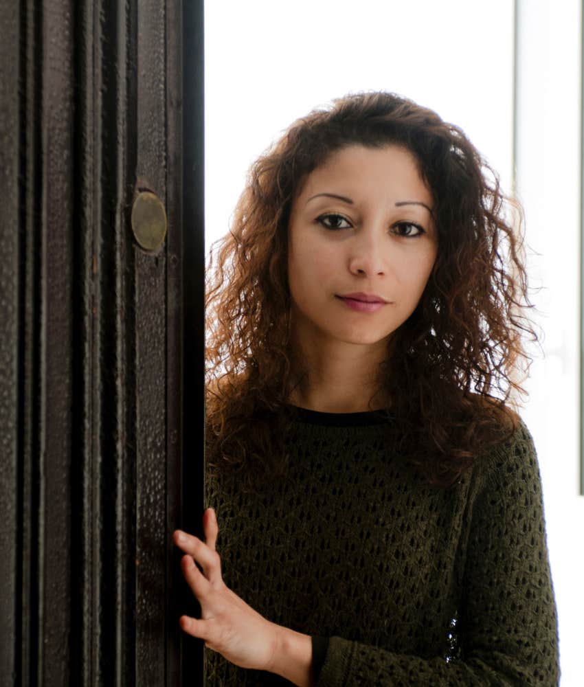 Woman at door says good night