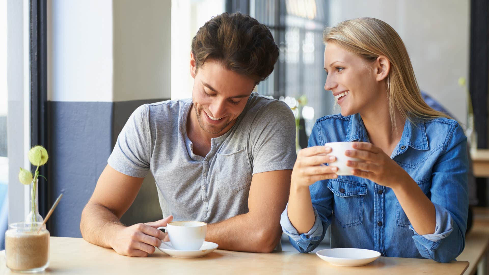 Healthy couple have check in chat