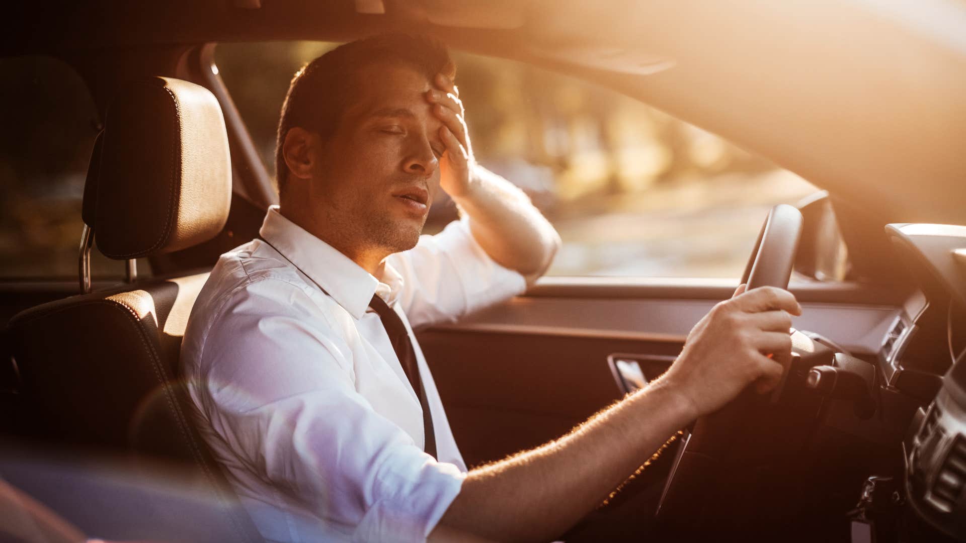 Man who takes shallow breaths driving to work.