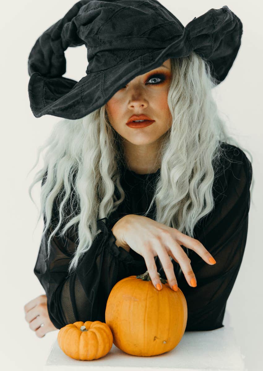 woman dressed up as a witch for Halloween