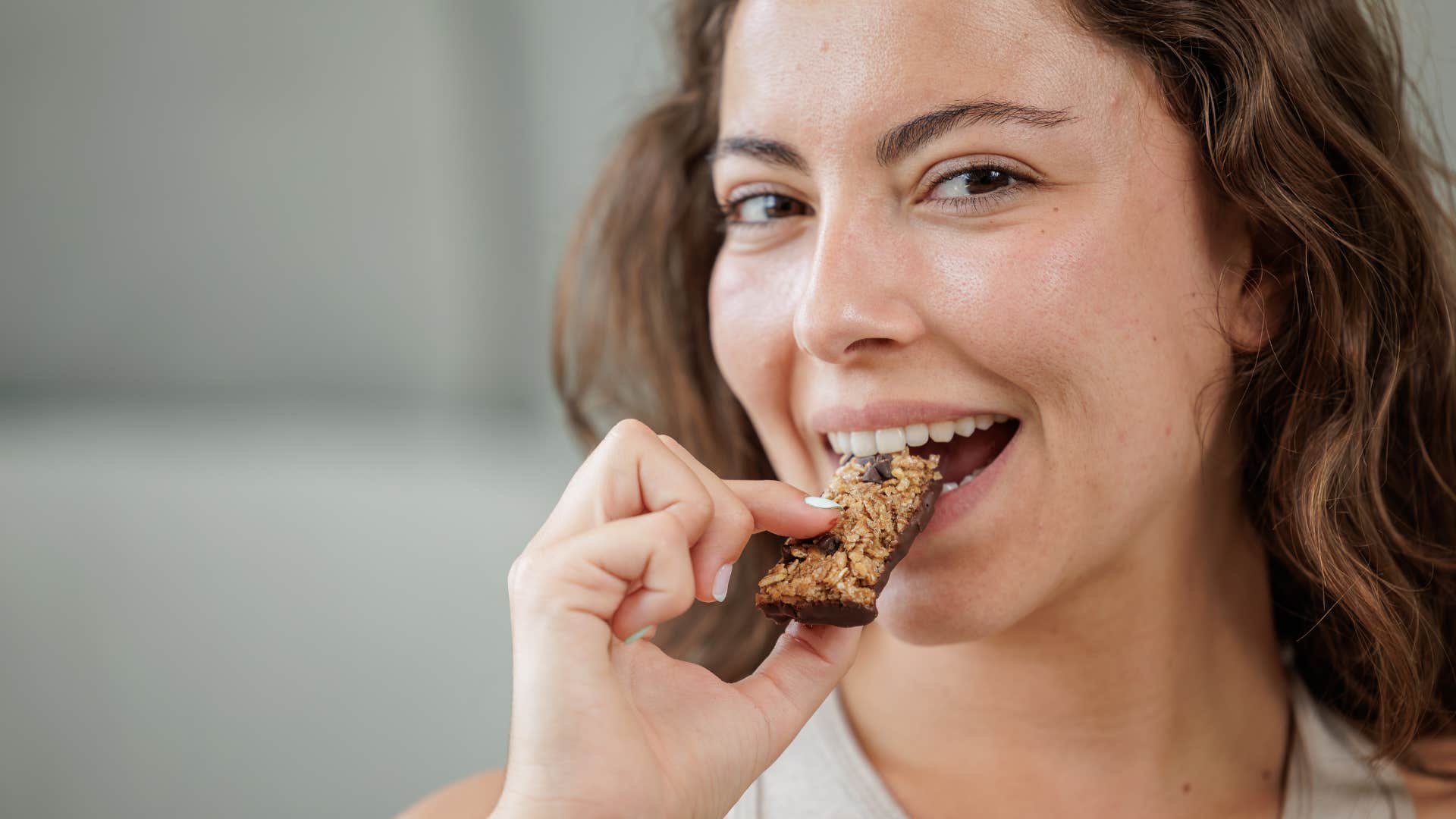 Woman eating simple meals at home.