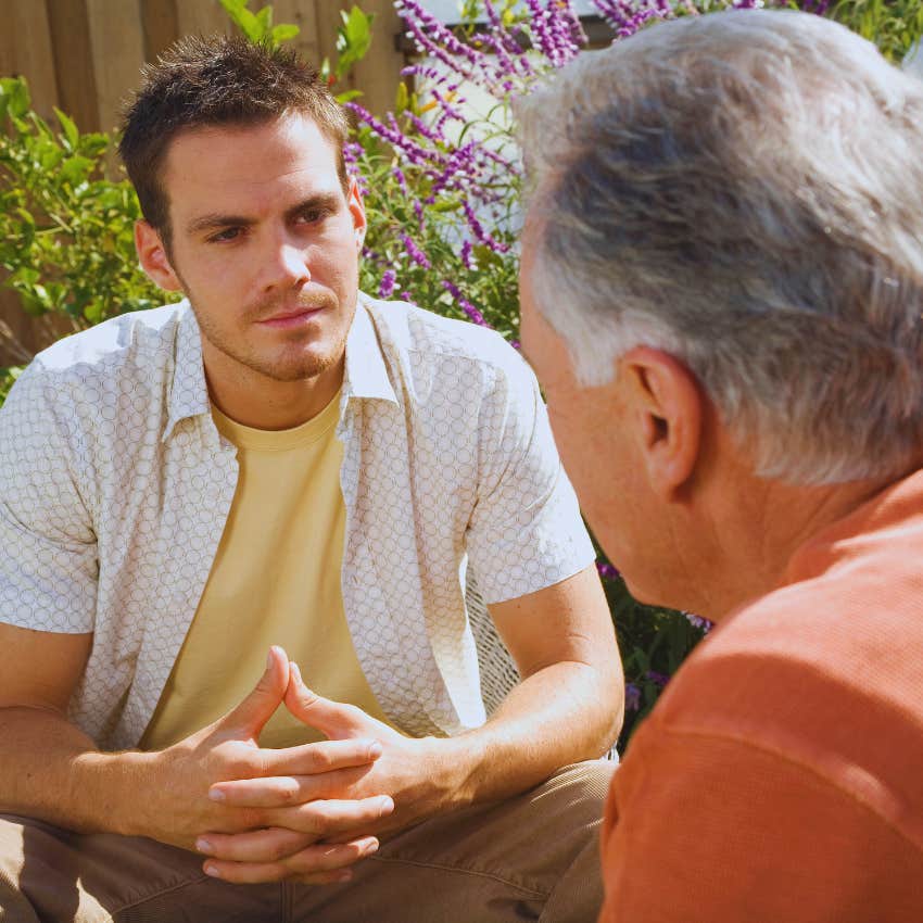 father and son having a heartfelt conversation