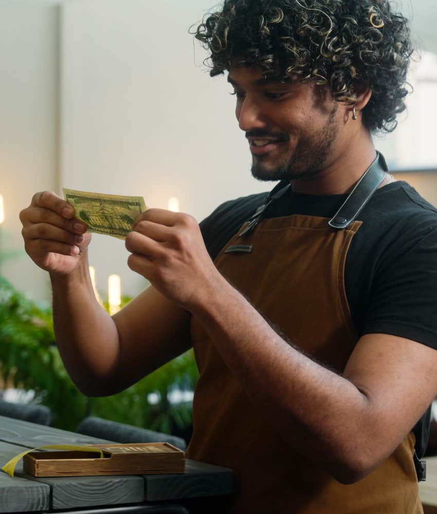 server appreciating tip from customer