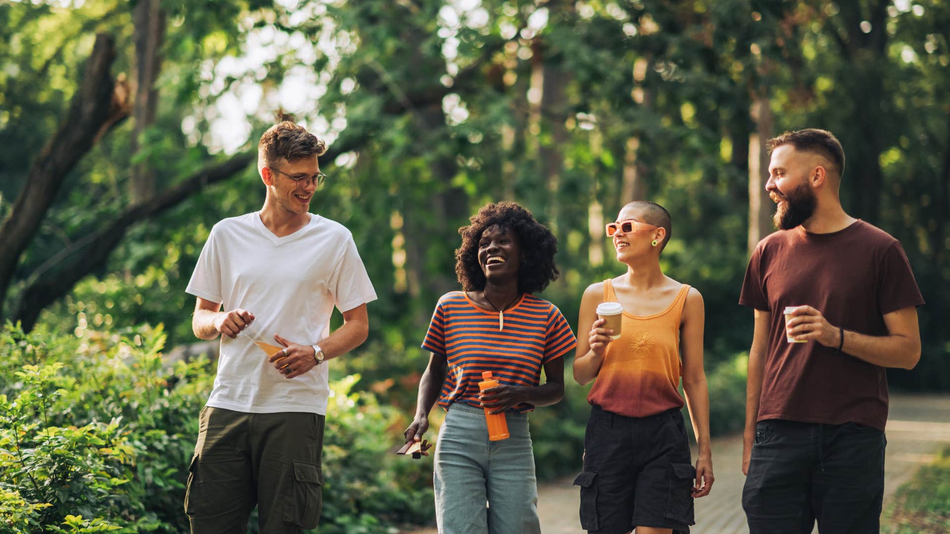 group of friends walking outside