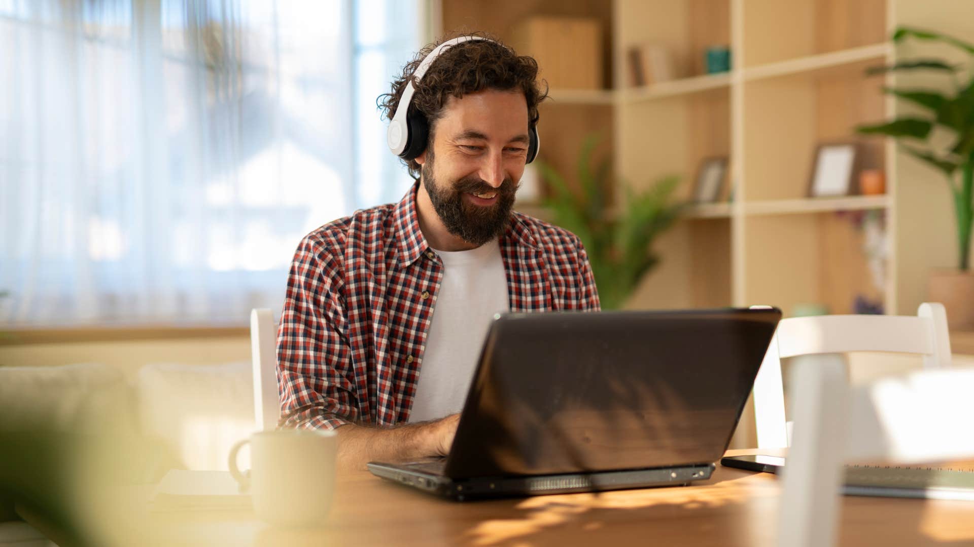 man with a full work-from-home set-up