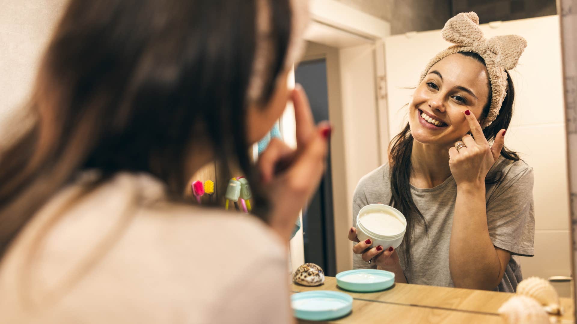 woman doing a luxury skincare routine at home