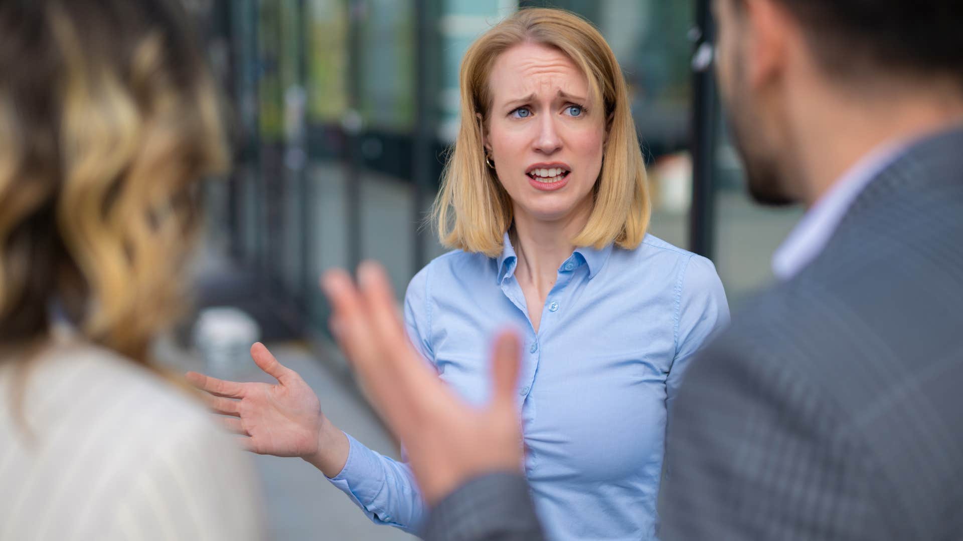 people talking to a woman who's always in a crisis