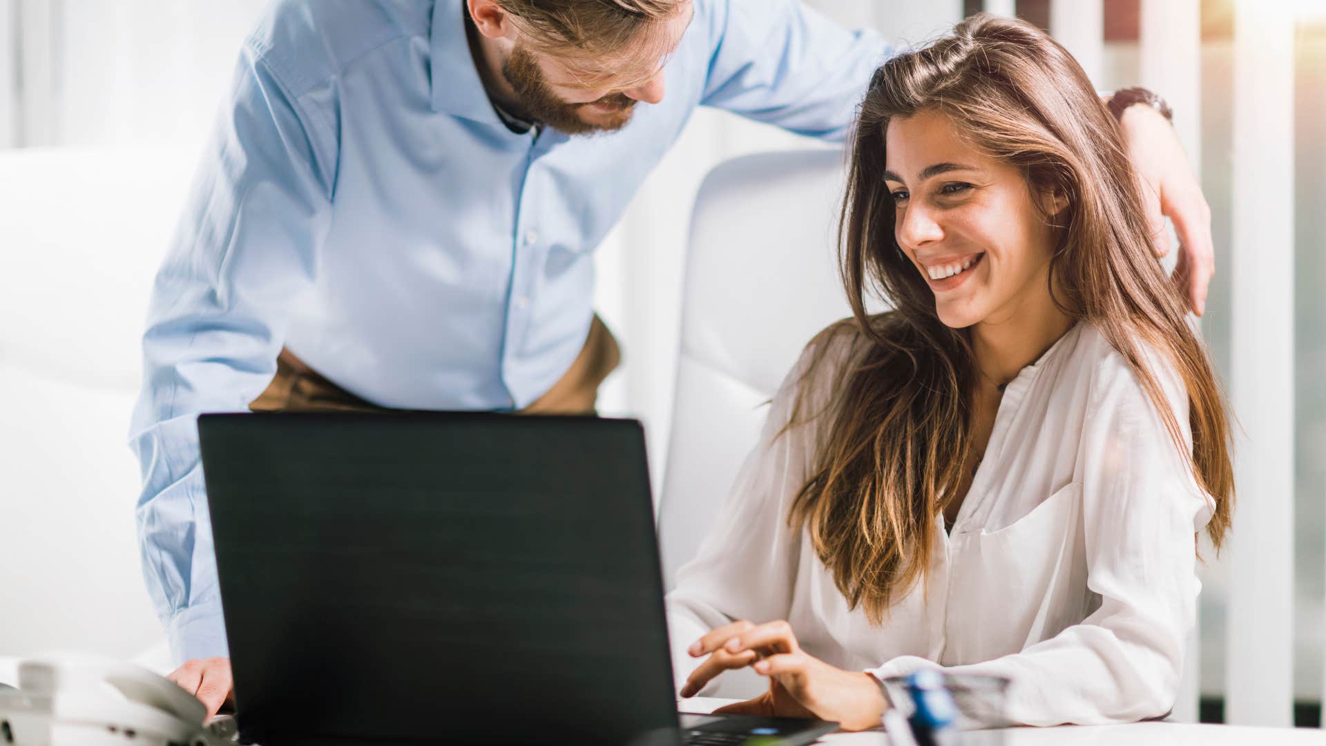 woman who wants to date someone she works with as she quiets the gossip