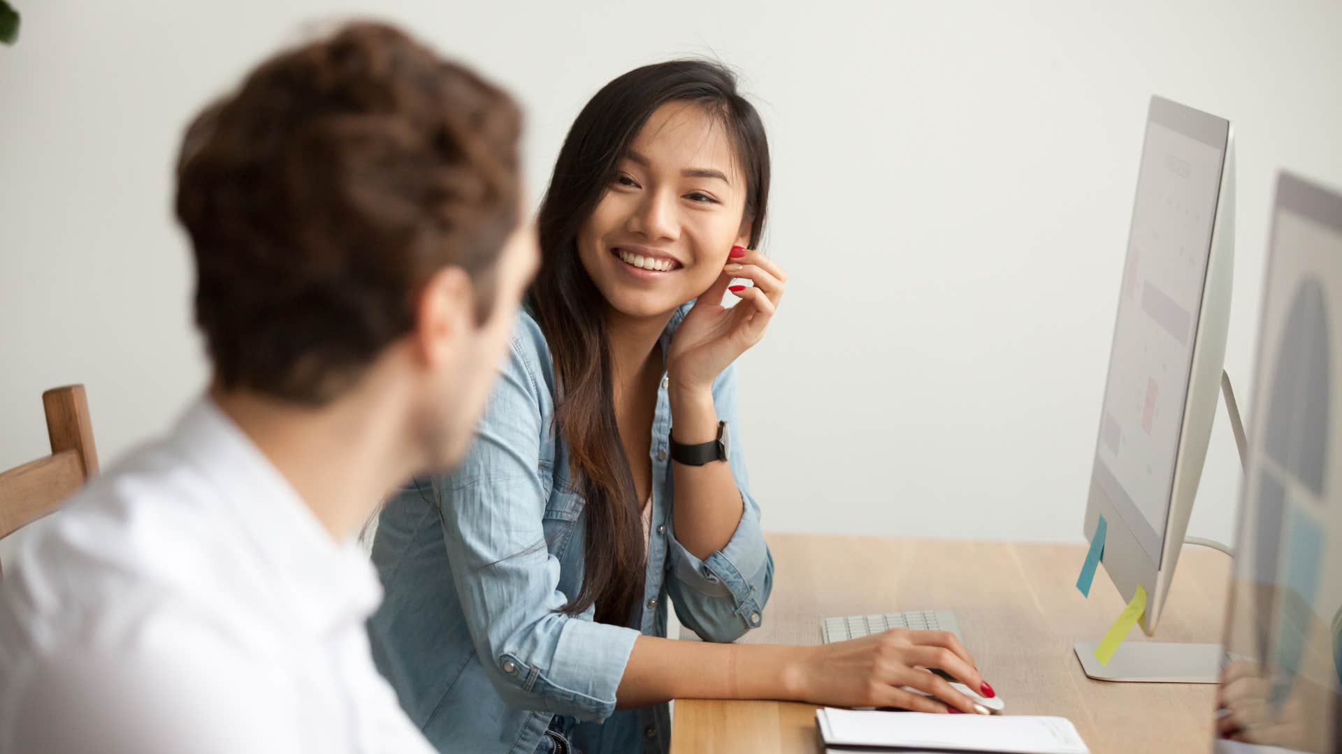 woman who wants to date someone she works with so they talk about it