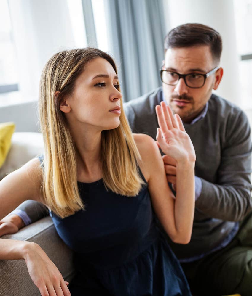 husband and wife arguing about spending baby's first Christmas with his parents