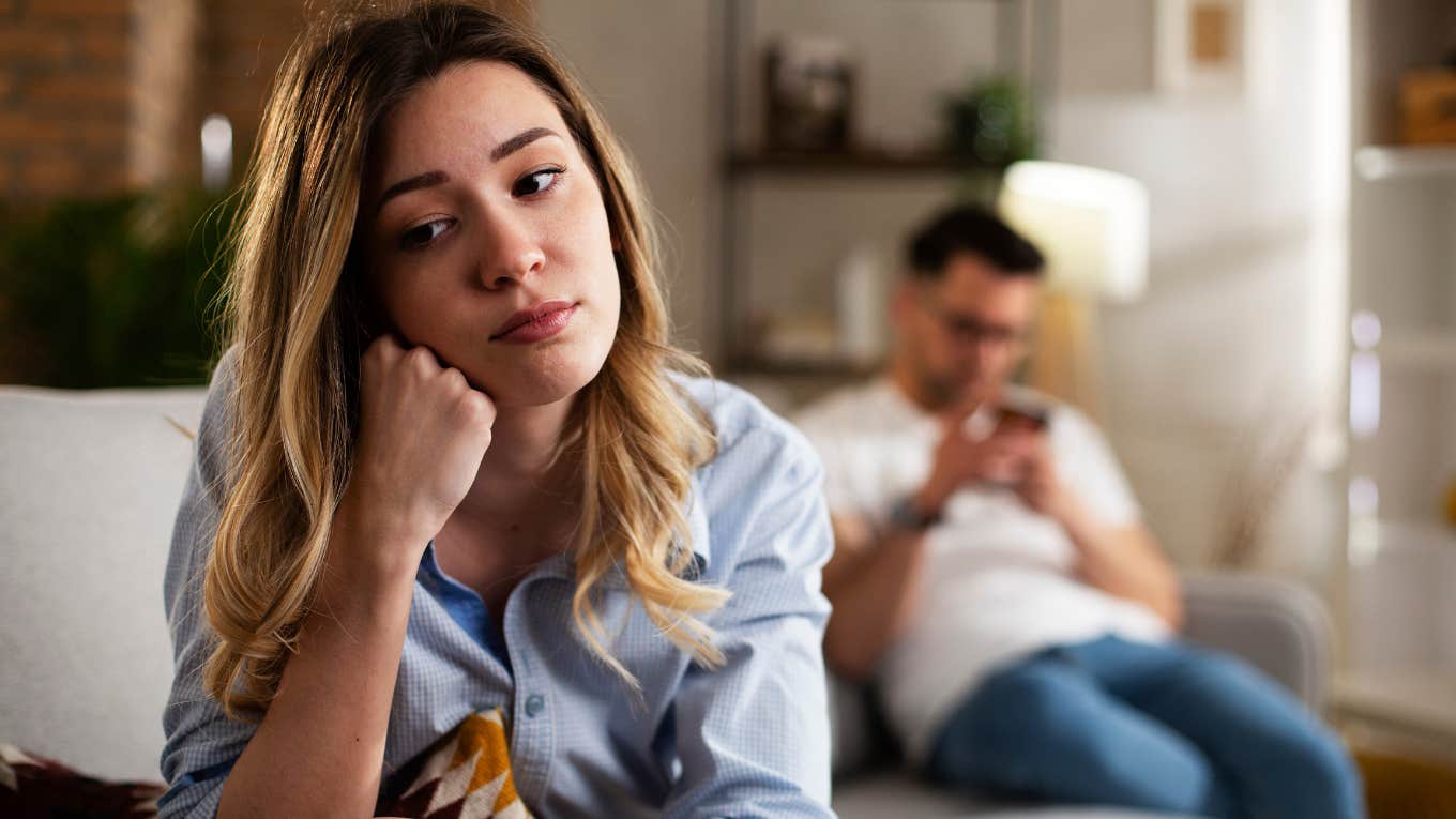 sad upset woman secretly regretting her marriage