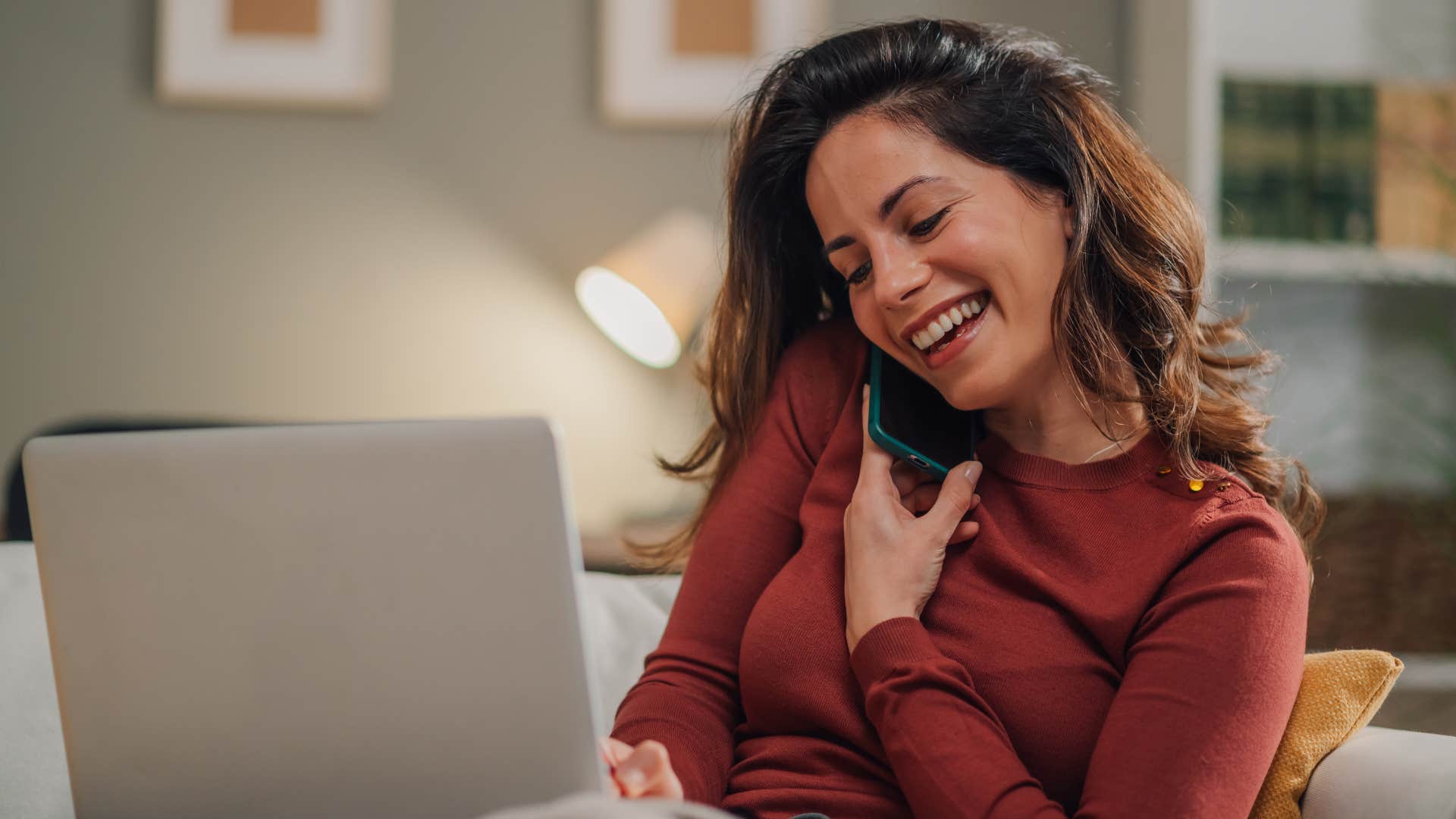 woman on the phone saying shes been busy