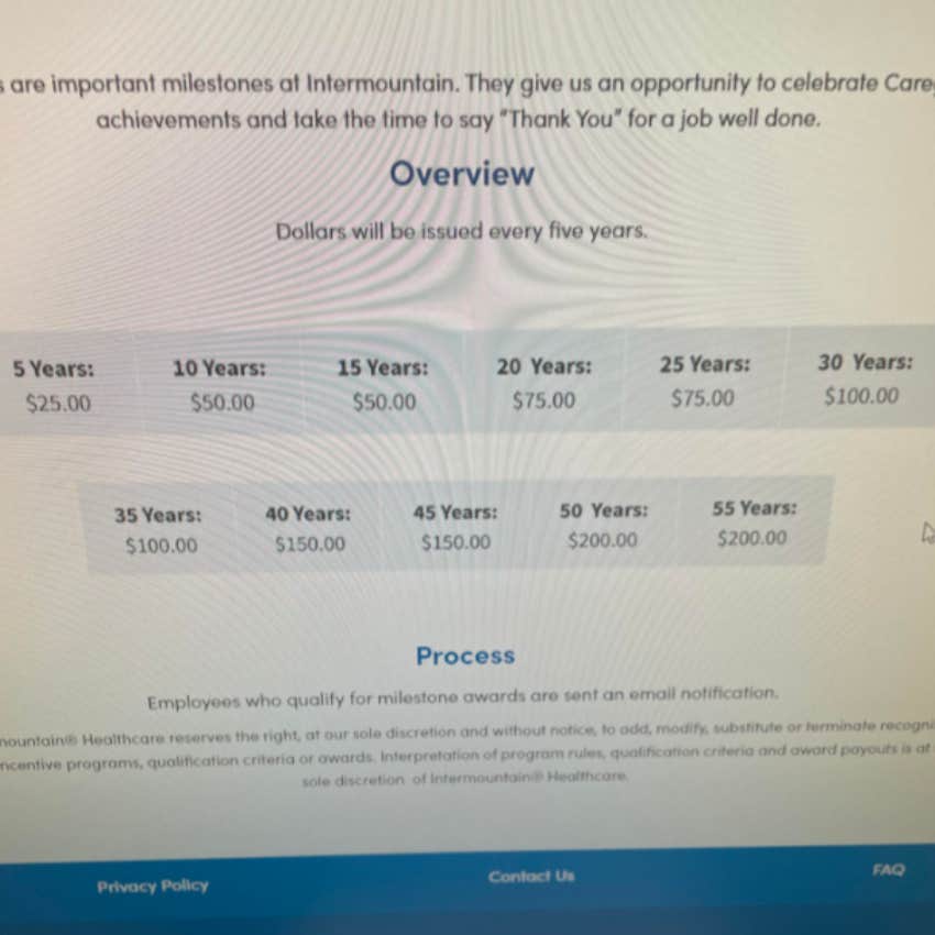 Worker Shares Reward Program Gives A $25 Bonus After 5 Years And $200 Bonus After 50 Years Reddit