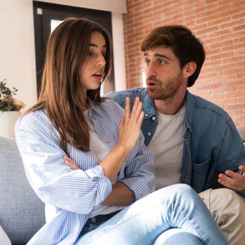 couple who are in a fight as woman uses the phrase please understand my point of view