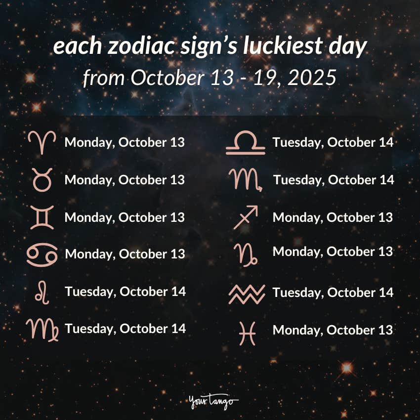 zodiac signs luckiest day week october 13 19 2025
