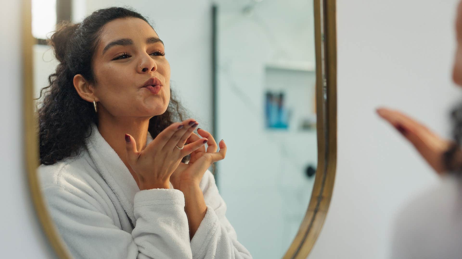 Confident person positively affirms self