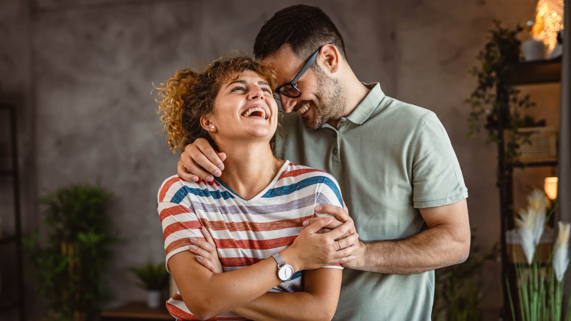 Happy romantic couple keep asking about love