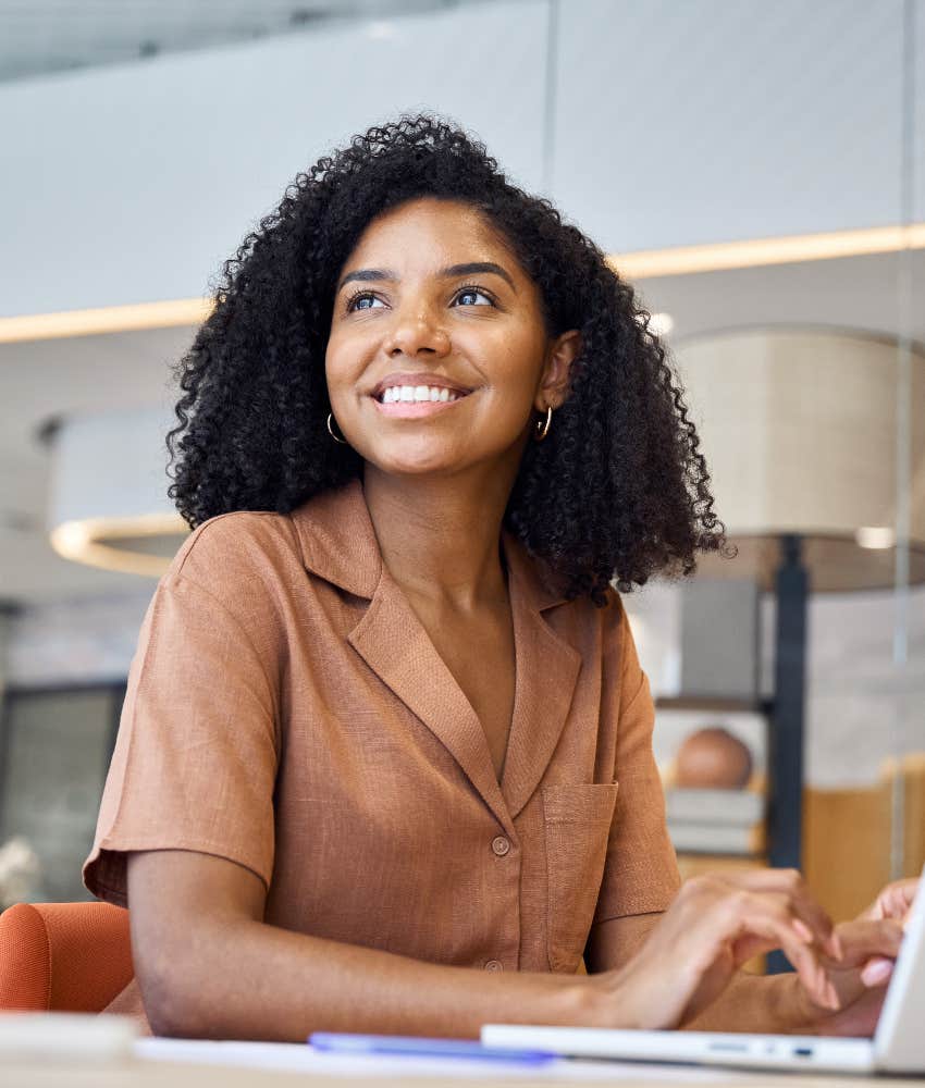 businesswoman working job that matches her childhood interests